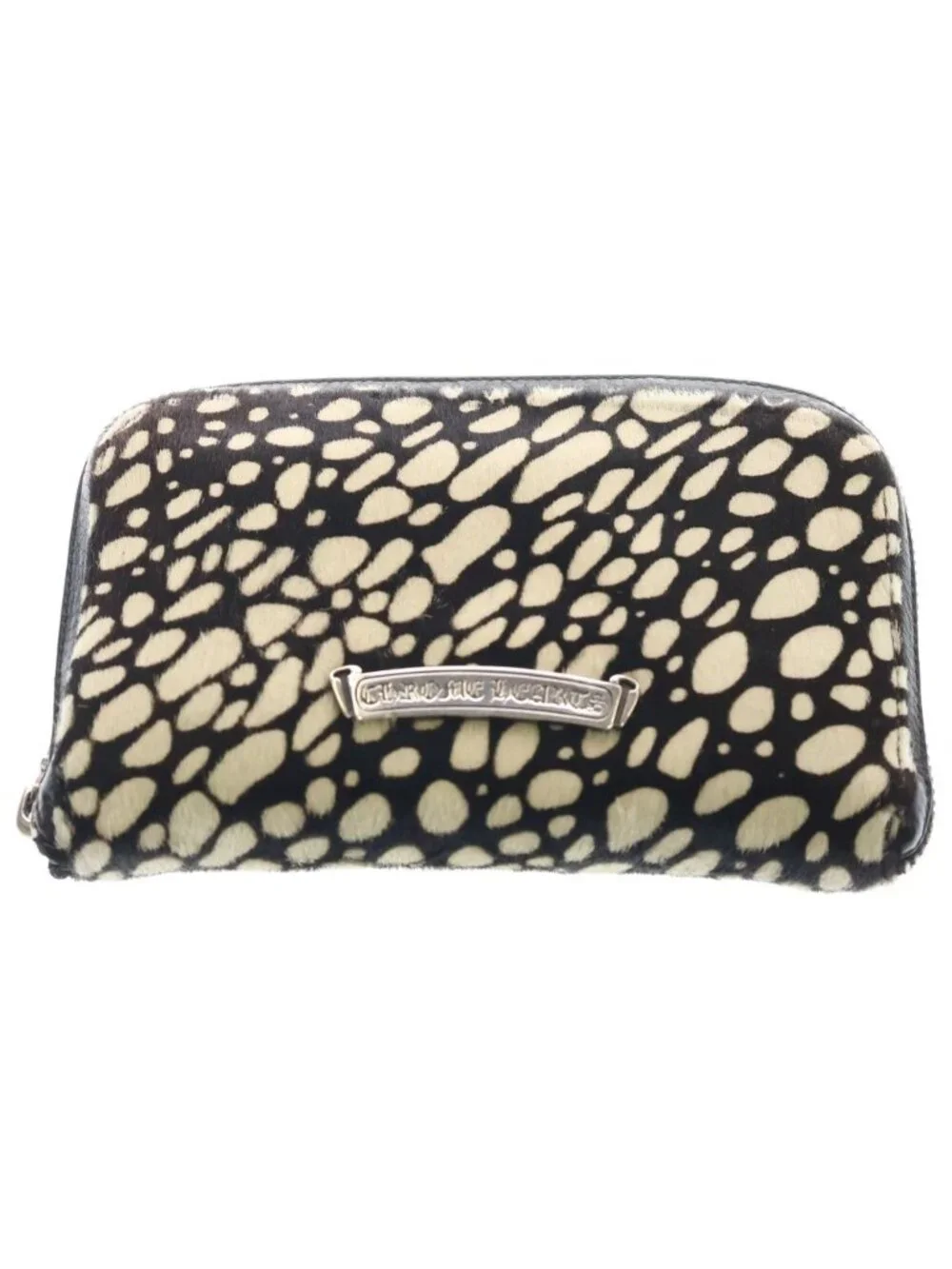 Chrome Hearts Rec Zip Mini Round Zip Calf Hair Leather Wallet Black White